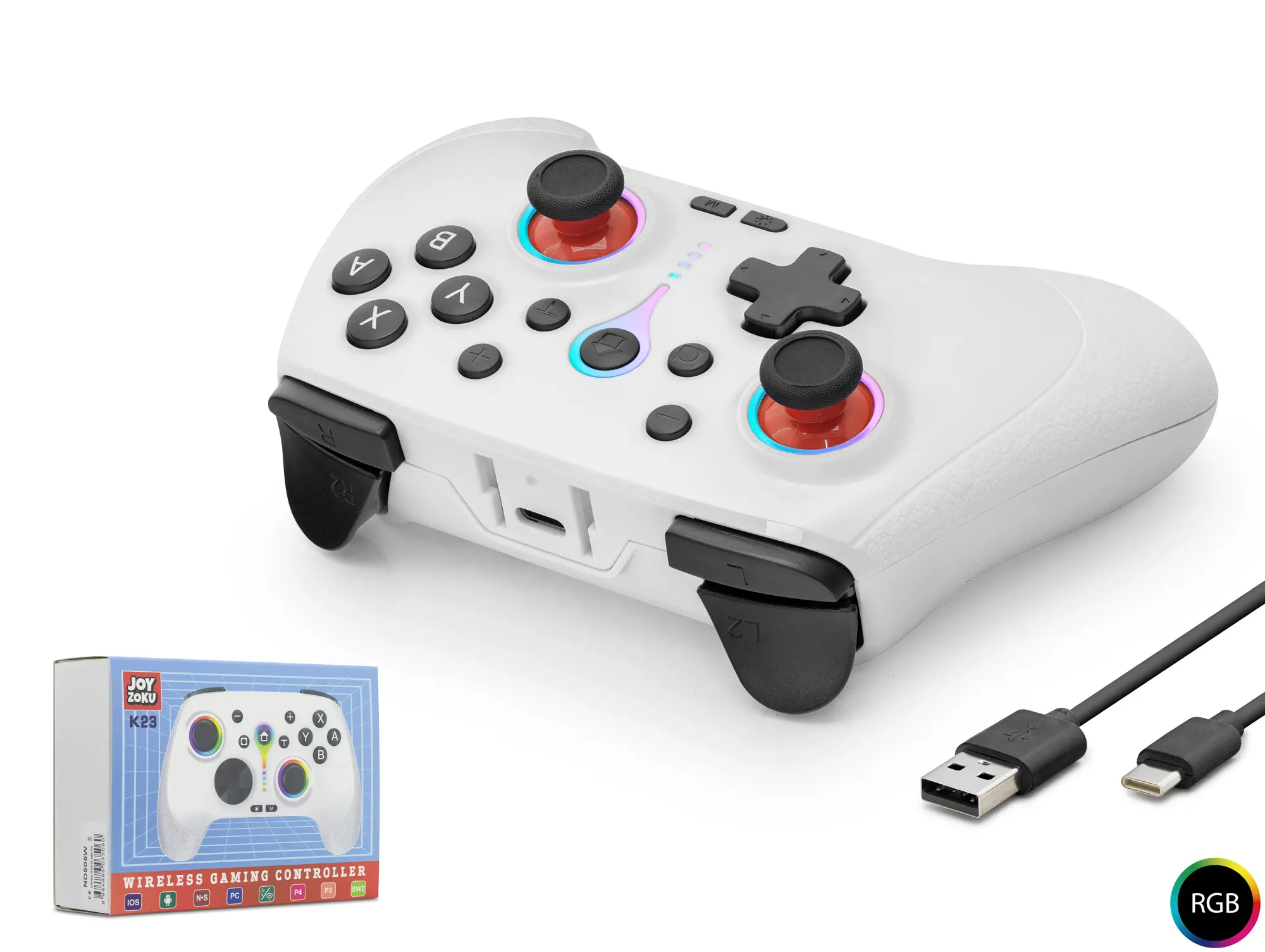 Bluetooth Gamepad Pc Ios Android Switch Ps3 Ps4 Uyumlu Rgb - Beyaz ND505W