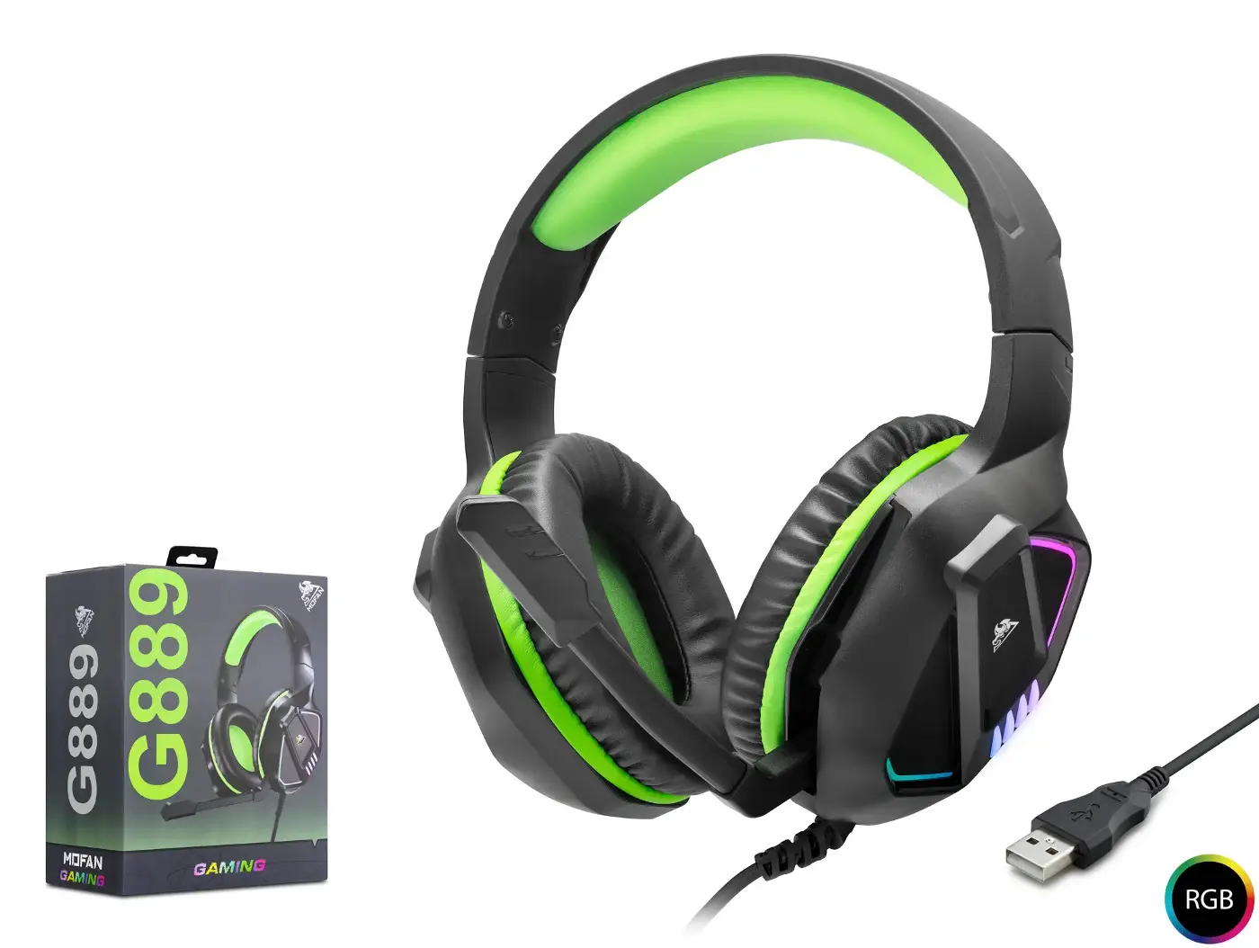 Kulaklik Usb Rgb - Si̇yah/Yeşil G889