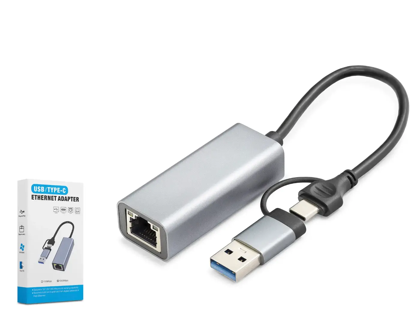 Usb 3.0 &amp; Type-C Ethernet Adaptör Gigabit - Gri HDX7863