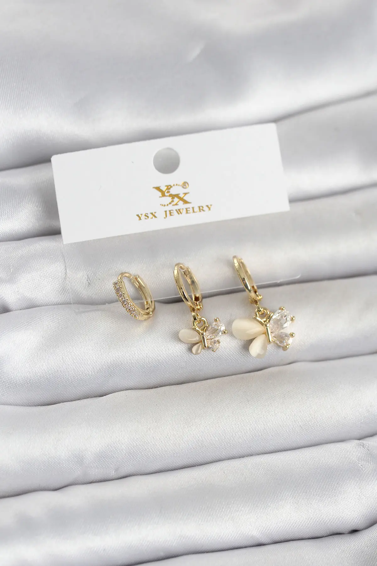 Pirinç Gold Renk Model 3'lü Kadın Küpe TJ-BKP11709