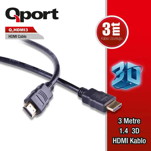 Q-HDMI3 Q-HDMI3 to HDMI3 1.4 3D 3 METRE ALTIN UÇLU KABLO
