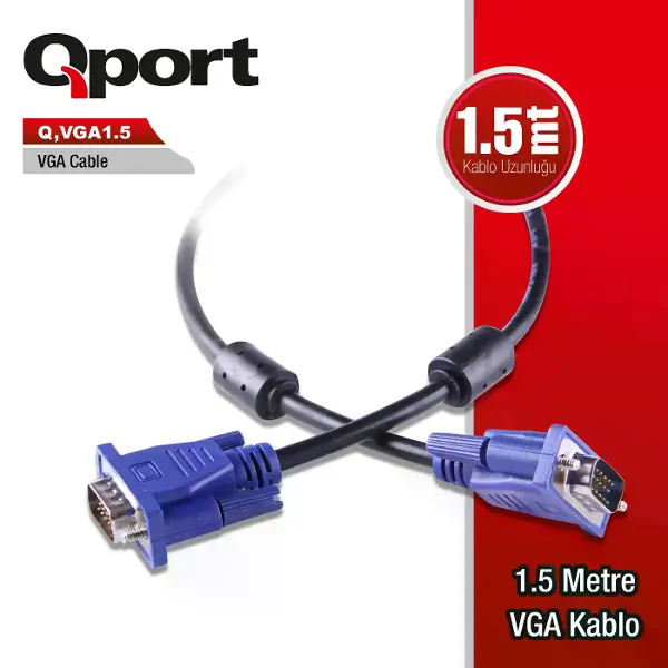 Q-VGA1_5 Q-VGA1.5 15 PİN FİTRELİ 1.5 METRE ERKEK ERKEK MONİTÖR KABLO