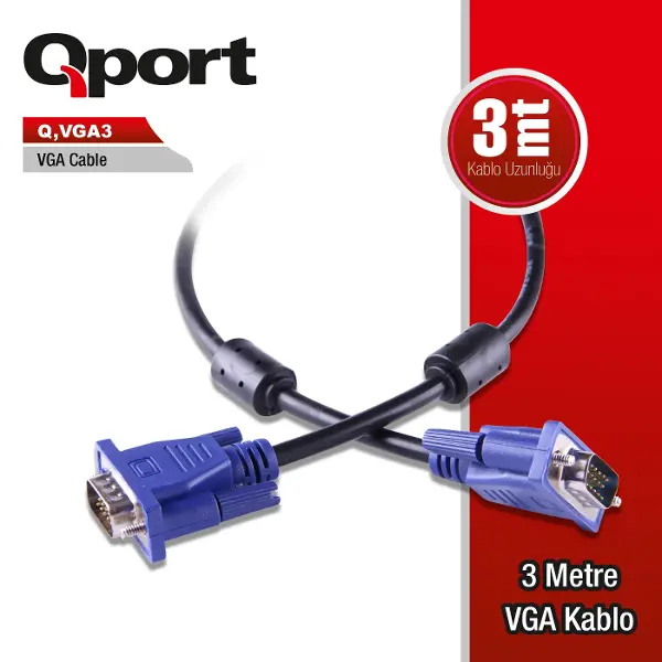Q-VGA3 Q-VGA3 15 PİN FİTRELİ 3 METRE ERKEK ERKEK MONİTÖR KABLO
