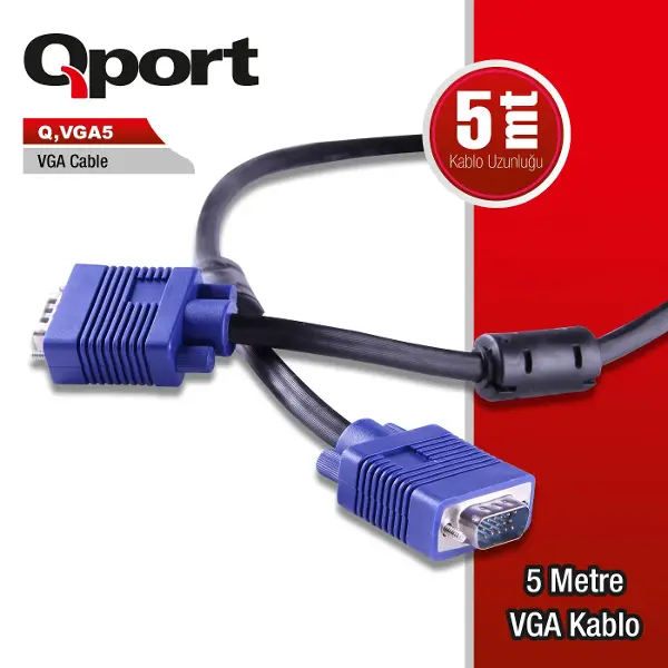 Q-VGA5 Q-VGA5 15 PİN FİTRELİ 5 METRE ERKEK ERKEK MONİTÖR KABLO