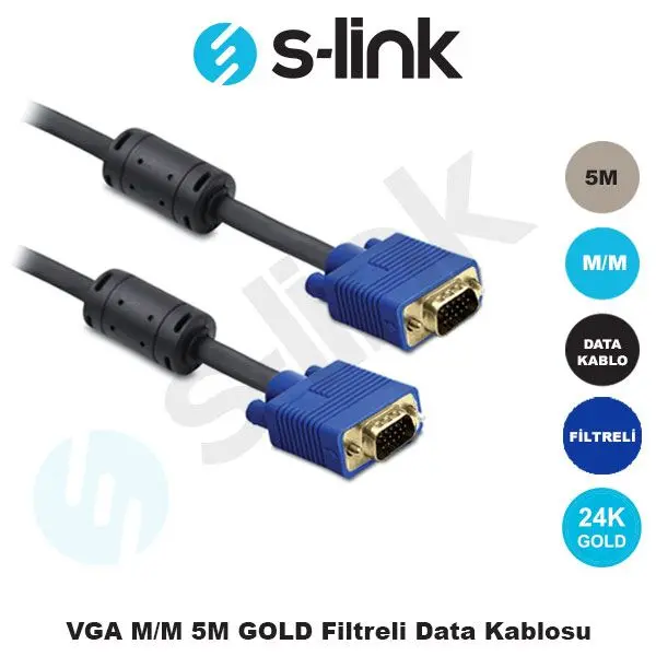 SLX-176 5 Metre Altın Uçlu Erkek/Erkek VGA Kablo