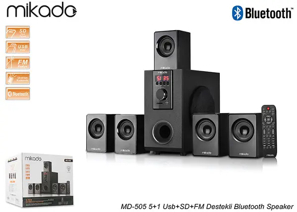 MD-505 USB/SD/FM 5+1 BLUETOOTH HOPARLOR SIYAH