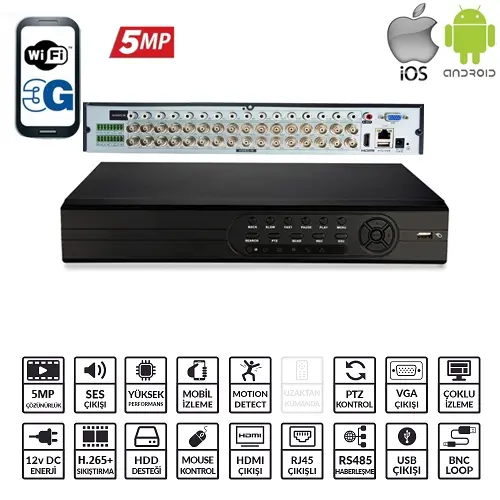 ez-8732ahd 32kanal 16ses 5mp 2hdd ahd xmeye