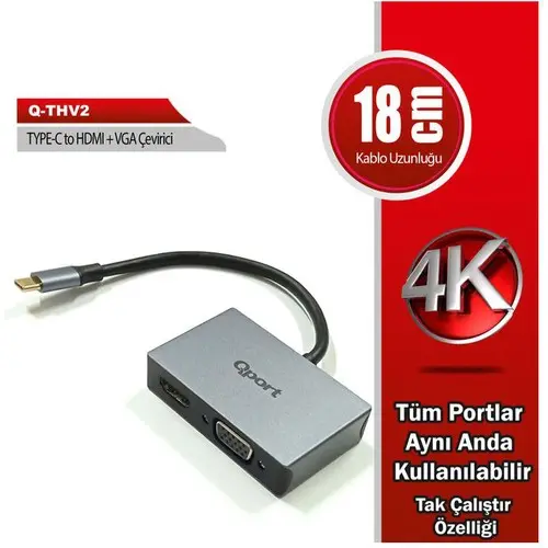 (Q-THV2) TYPE-C TO HDMI/VGA CEVIRICI