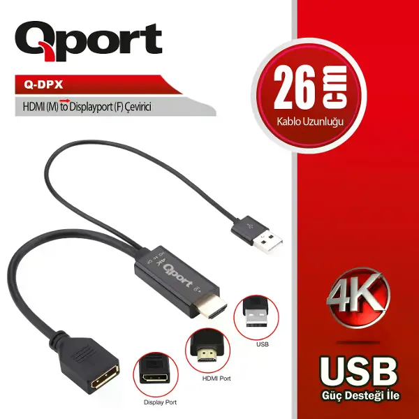 (Q-DPX) HDMI TO DISPLAY PORT CEVIRICI
