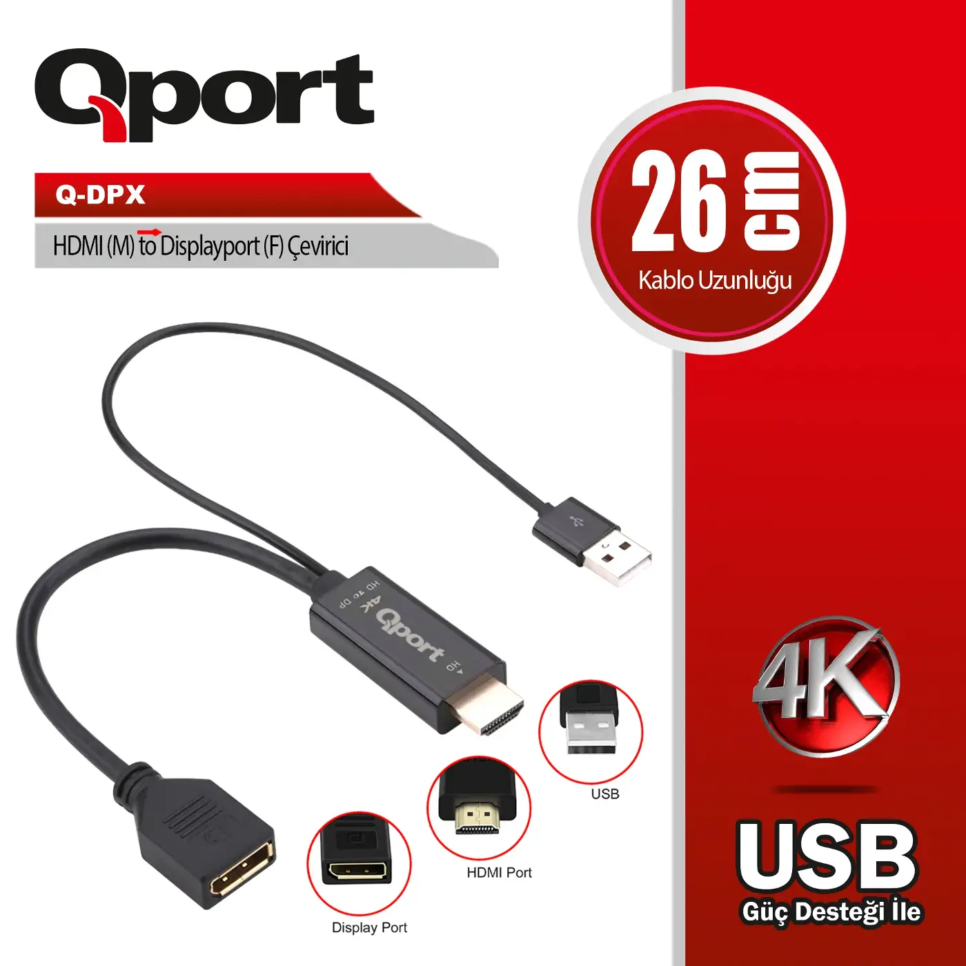 (Q-DPX) HDMI TO DISPLAY PORT CEVIRICI