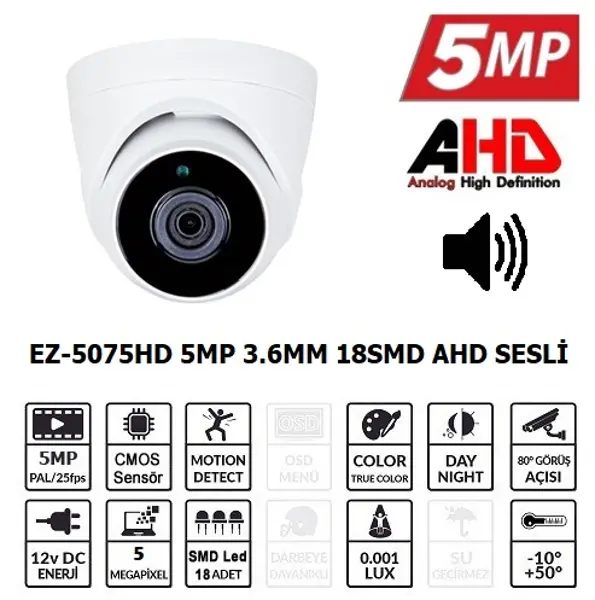 EZ-5075HD 5MP 3.6MM LENS AHD DOME KAMERA