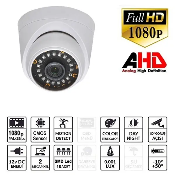 EZ-5020HD 2 MP 3.6MM LENS AHD DOME KAMERA