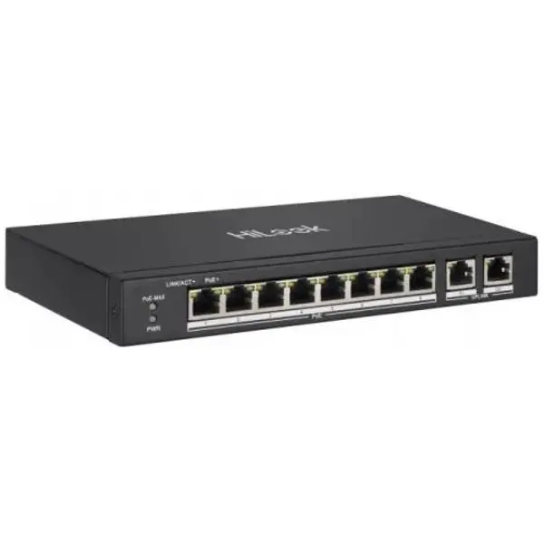 NS-0310P-60(B), 10Port, Megabit, 8 Port PoE, 60W, +2 Port Gigabit Uplink, Long Range 250Metre, Yönetilemez, Masaüstü Switch