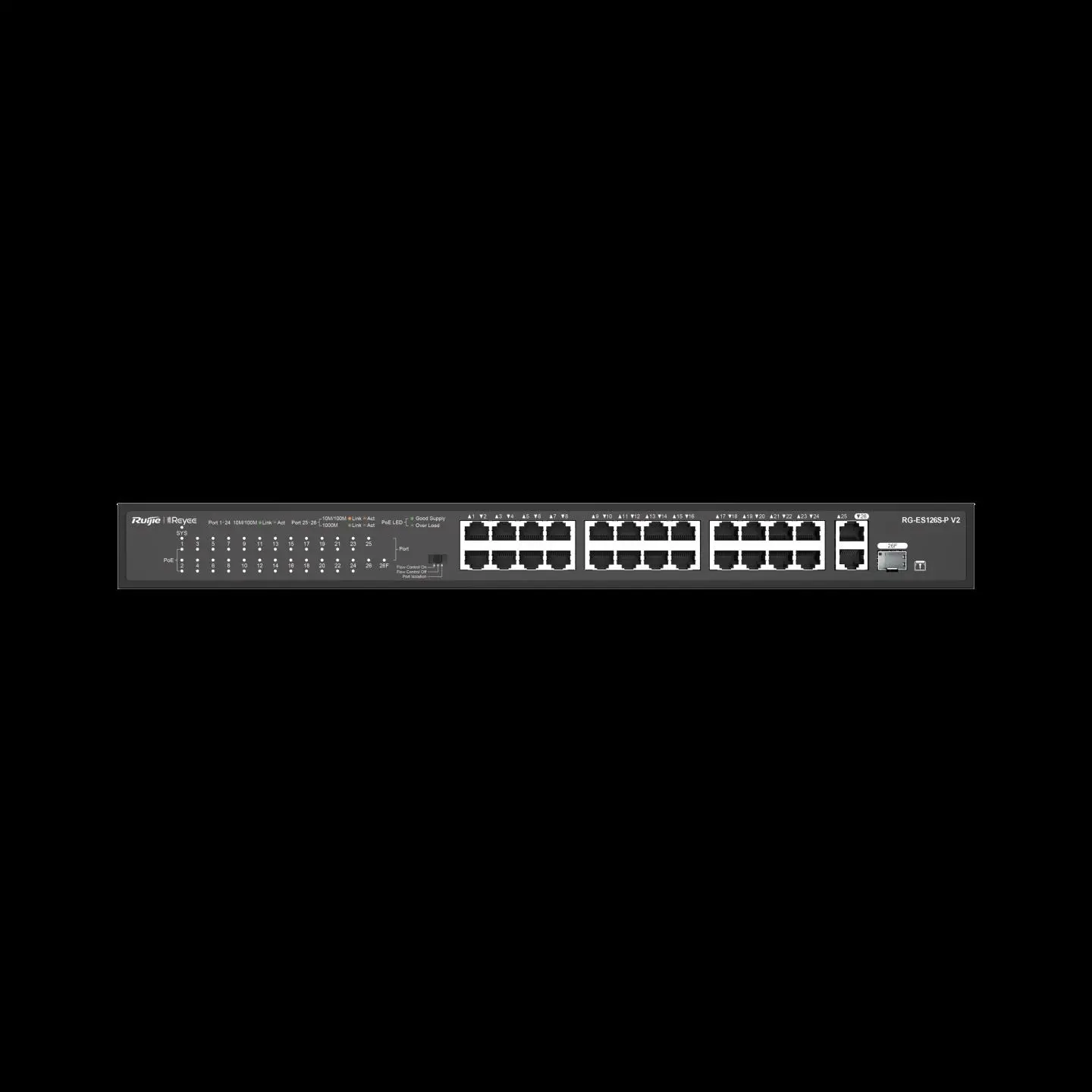 RG-ES126S-P 24 PORT 10/100 24 PORT POE+ 1X UPLINK + 1XSFP 370 WATT YONETILEMEZ RACK MOUNT SWITCH