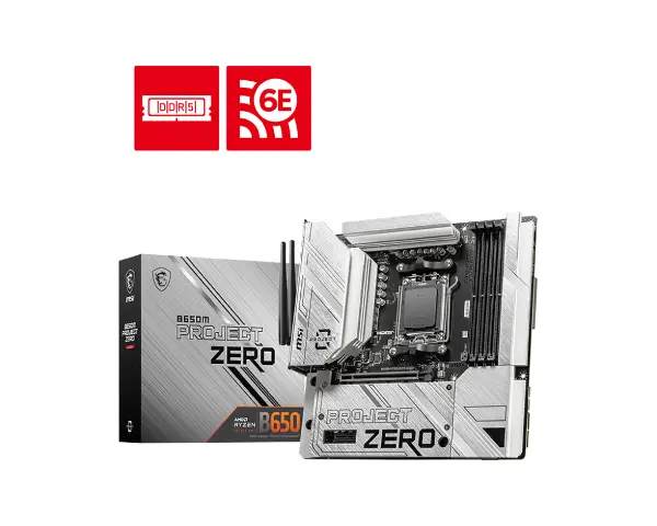MB B650M PROJECT ZERO AM5 DDR5 7600MHZ(OC) HDMI DP M.2 USB3.2 2.5G LAN WI-FI 6E mATX