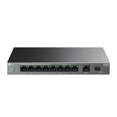 LS1210GP, Green Tech, 10 port Gigabit, 9 Port POE, +1 Port Gigabit SFP, 61W, Yönetilemez Masaüstü Switch