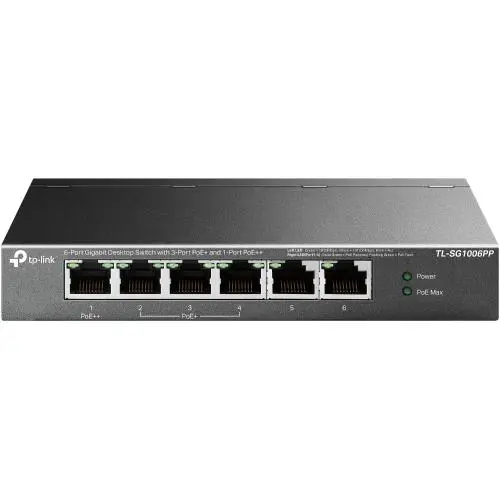 TL-SG1006PP 6 Port, GigaBit, Metal Kasa, 4 Port PoE, 64W, Yönetilemez, Masaüstü Switch