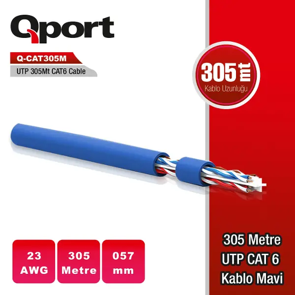 Q-CAT6M UTP 305 METRE UTP 23AWG MAVİ NETWORK KABLO