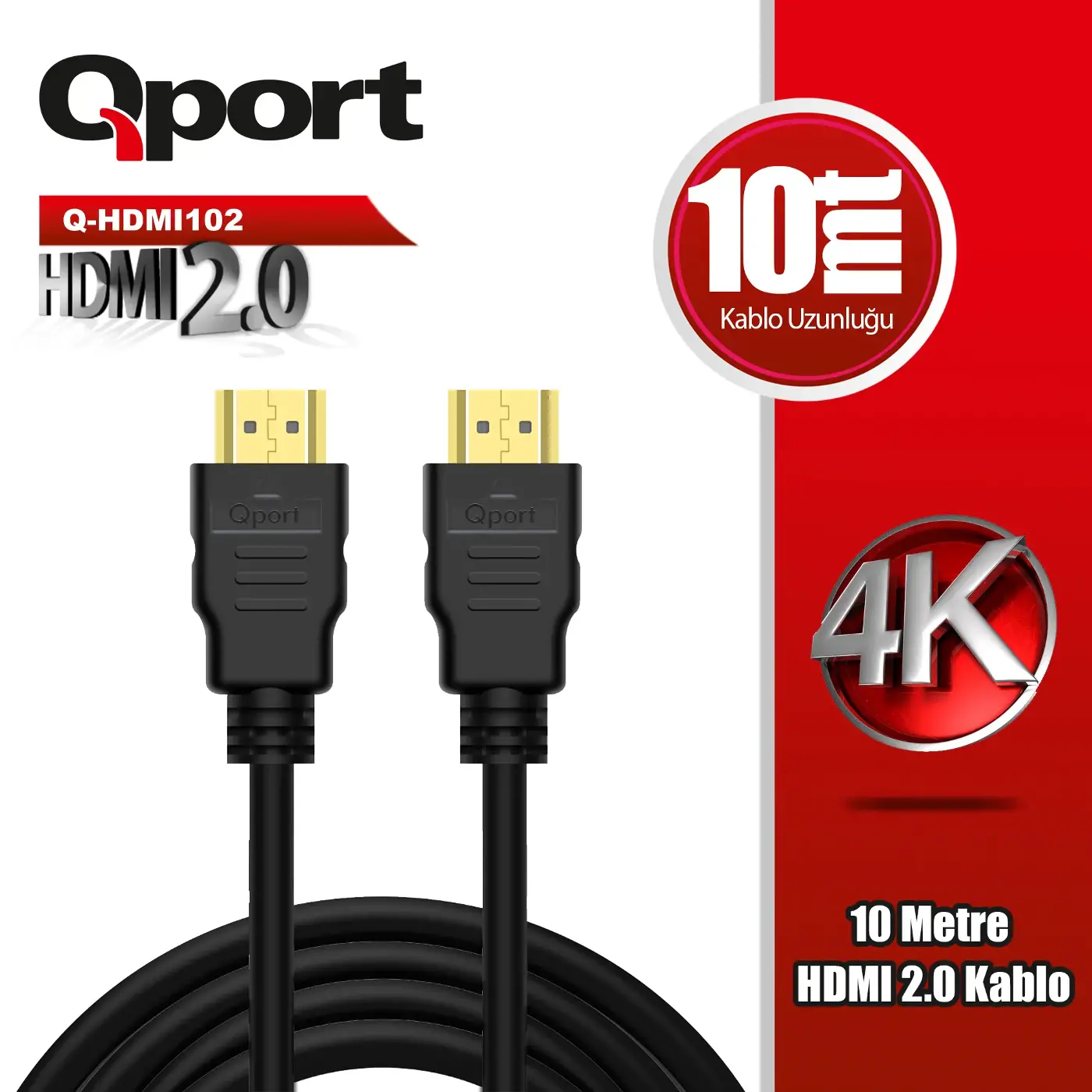 Q-HDMI102 HDMI 2.0 V ALTIN UÇLU KABLO 10 MT