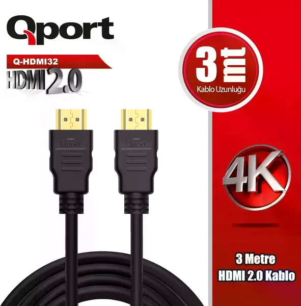 Q-HDMI32 HDMI 2.0 V ALTIN UÇLU KABLO 3 MT