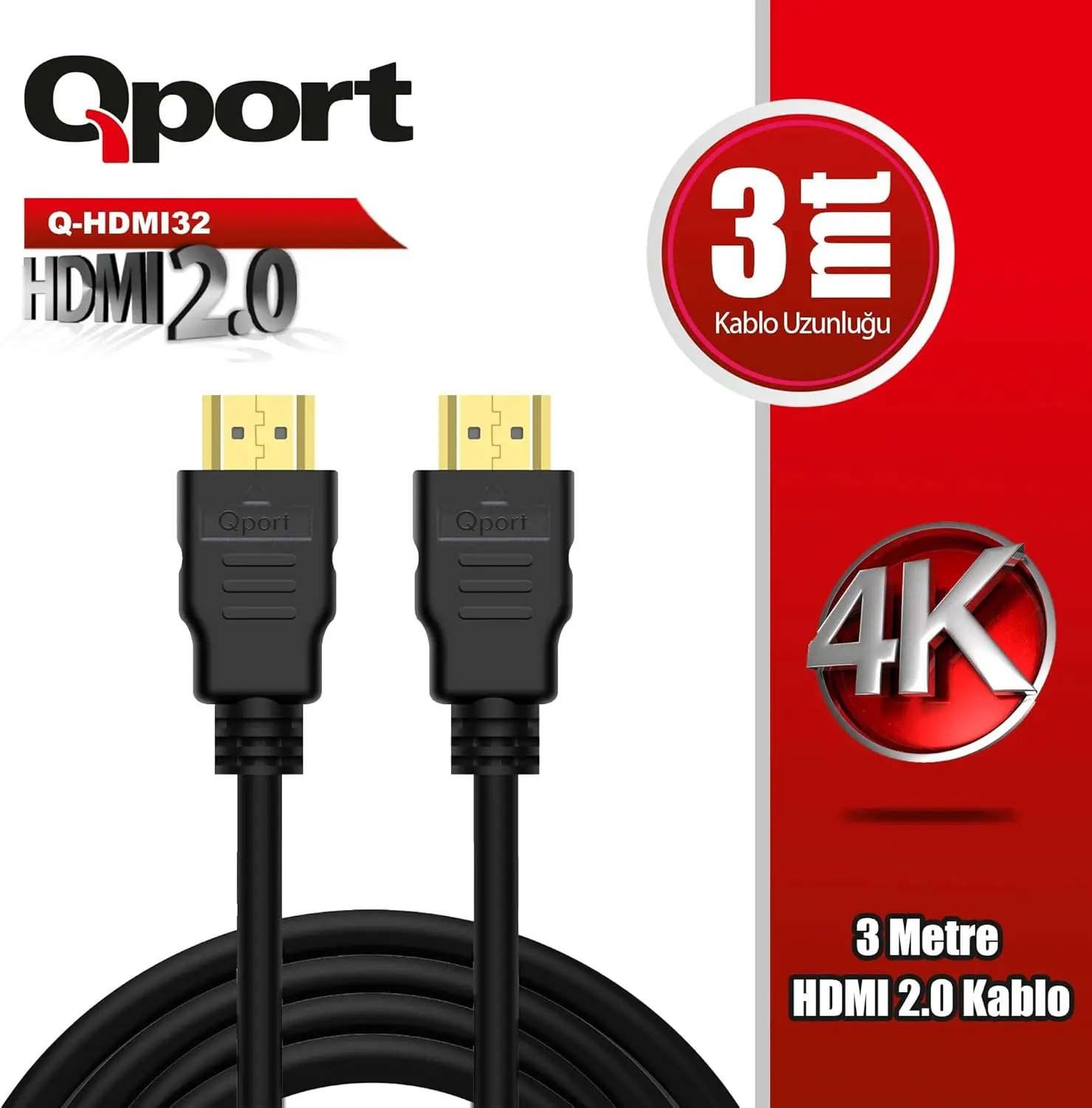 Q-HDMI32 HDMI 2.0 V ALTIN UÇLU KABLO 3 MT