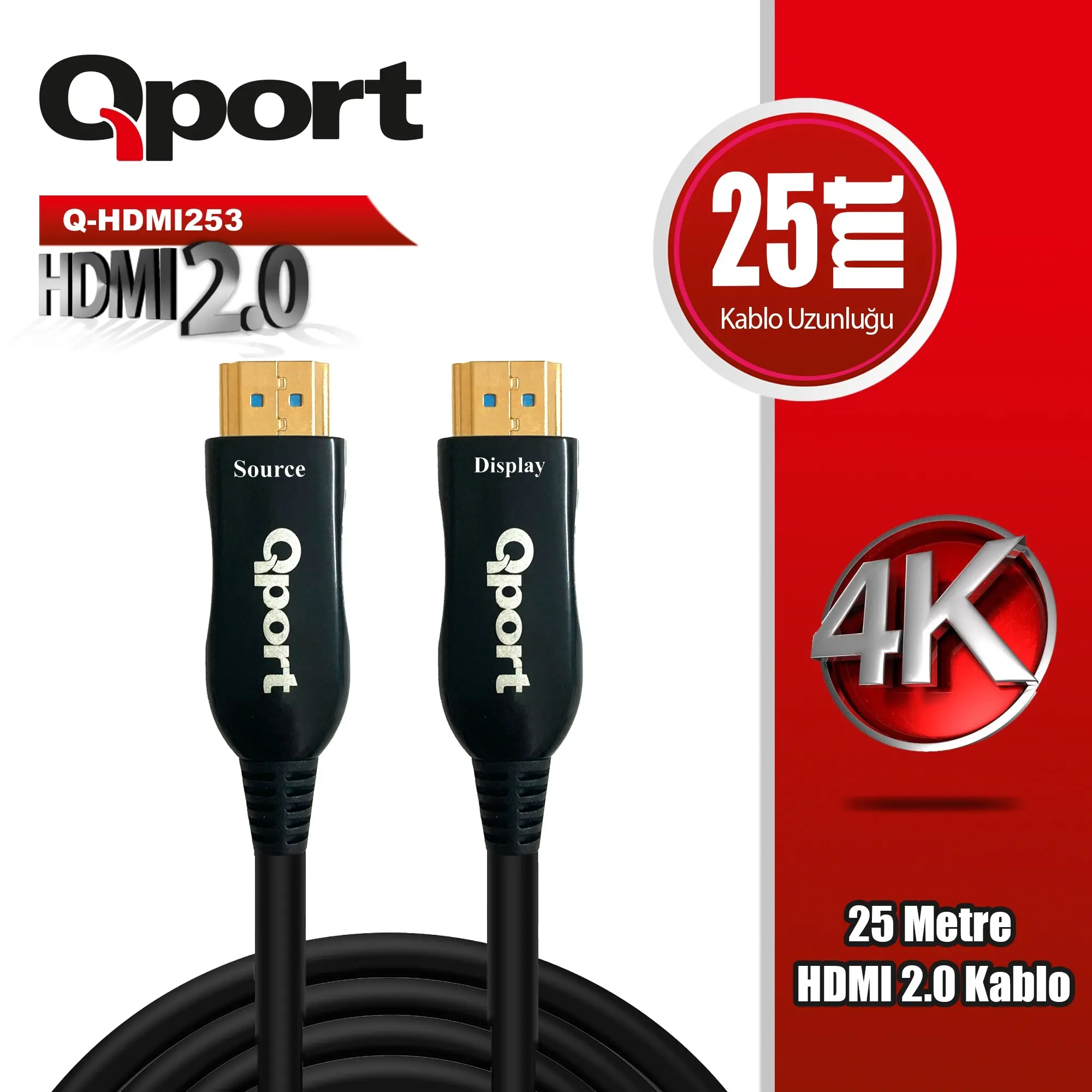 25 Metre Q-HDMI253 2.0V 4K 60Hz Altın Uçlu HDMI Kablo