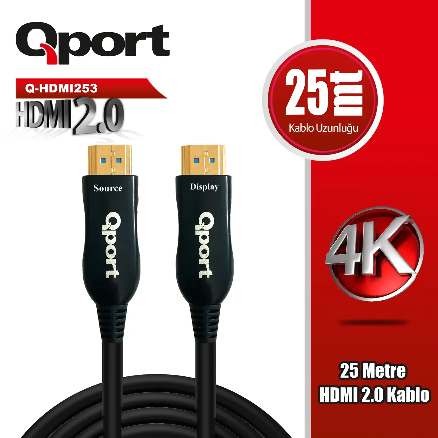 Q-HDMI253 HDMI 2.0 V ALTIN UÇLU KABLO 25 MT