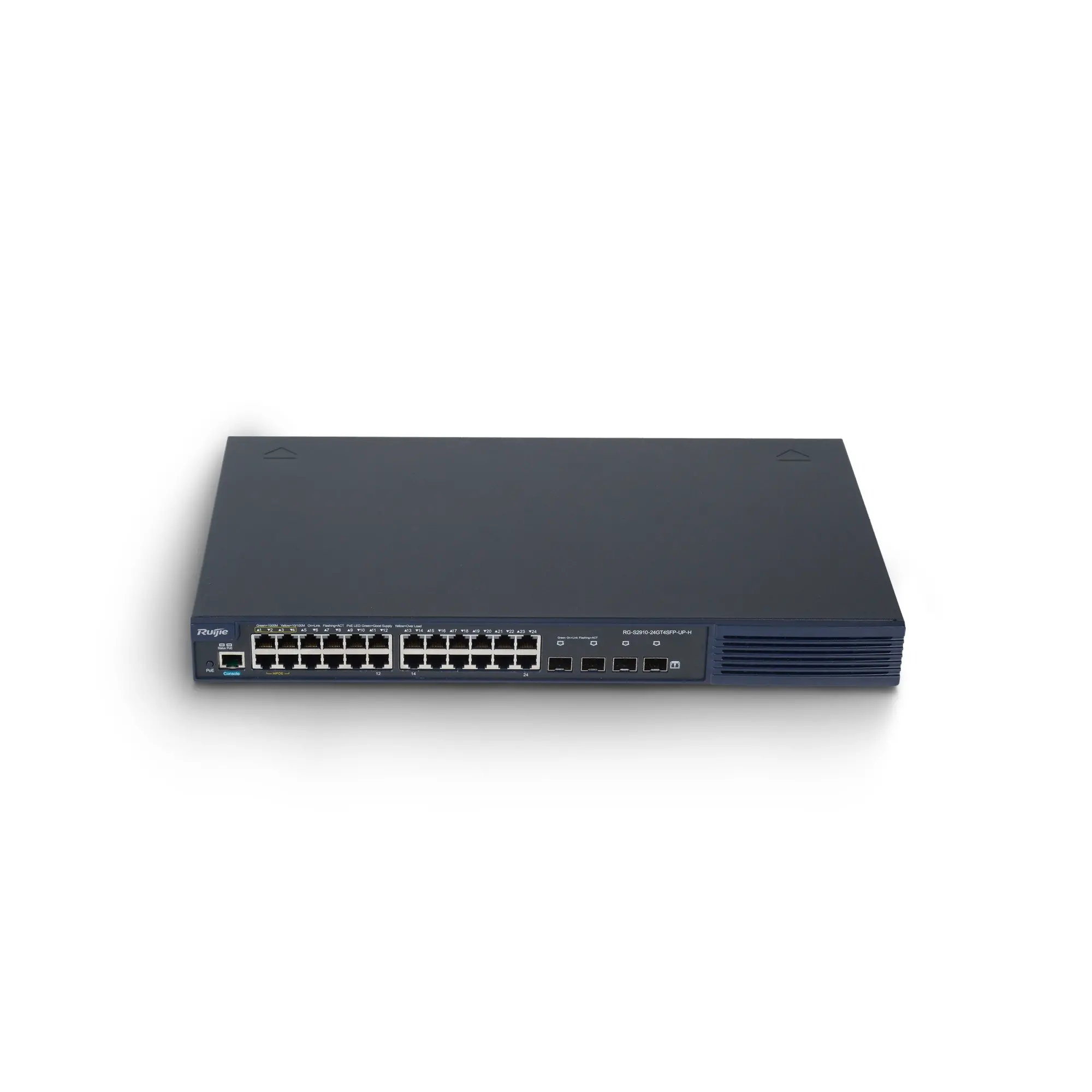 RG-S2910-24GT4SFP-UP-H(V3.0) 24 PORT 10/100/1000 24 PORT POE/POE+ (1-4 PORT HI-POE )4 X 1G SFP 370 WATT YONETILEBILIR RACK MOUNT SWITCH