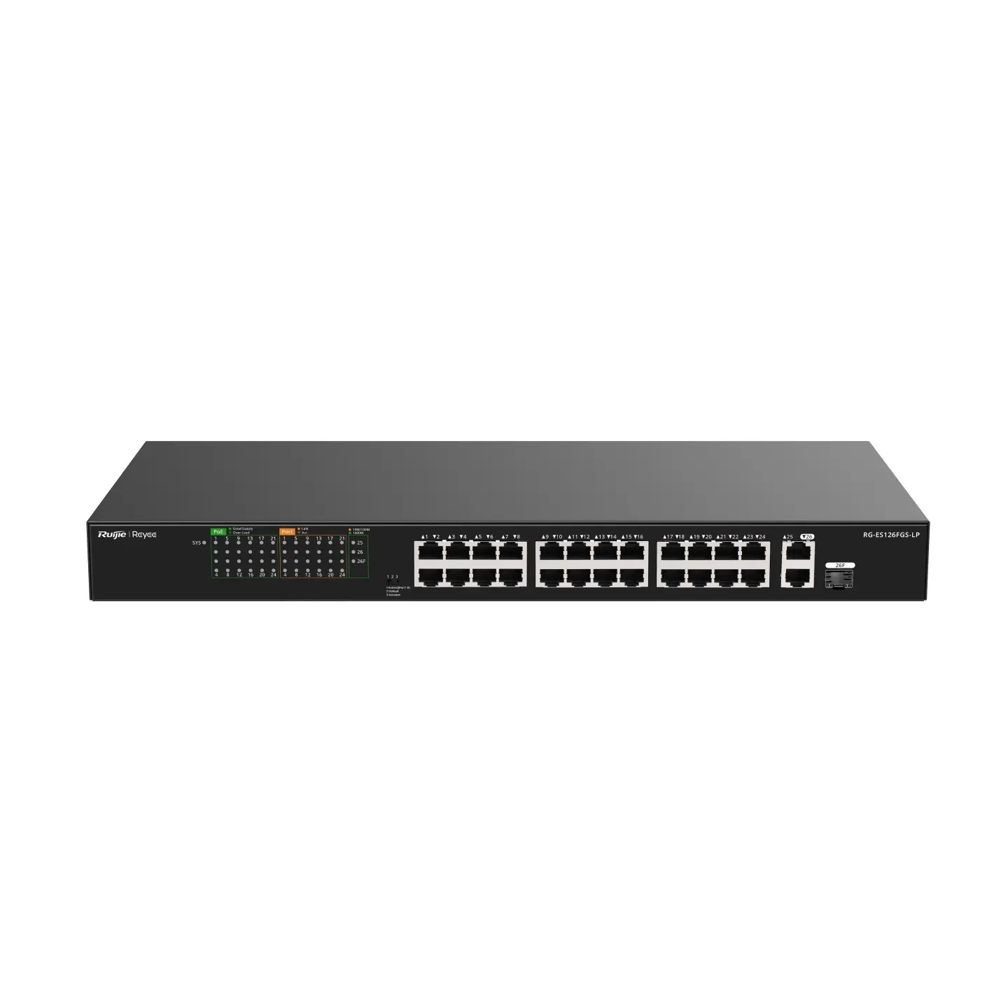 REYEE RG-ES126FGS-LP 24 PORT 10/100 24 PORT POE 2 PORT UPLINK + 1 SFP 180 WATT YONETILEMEZ RACK MOUNT SWITCH