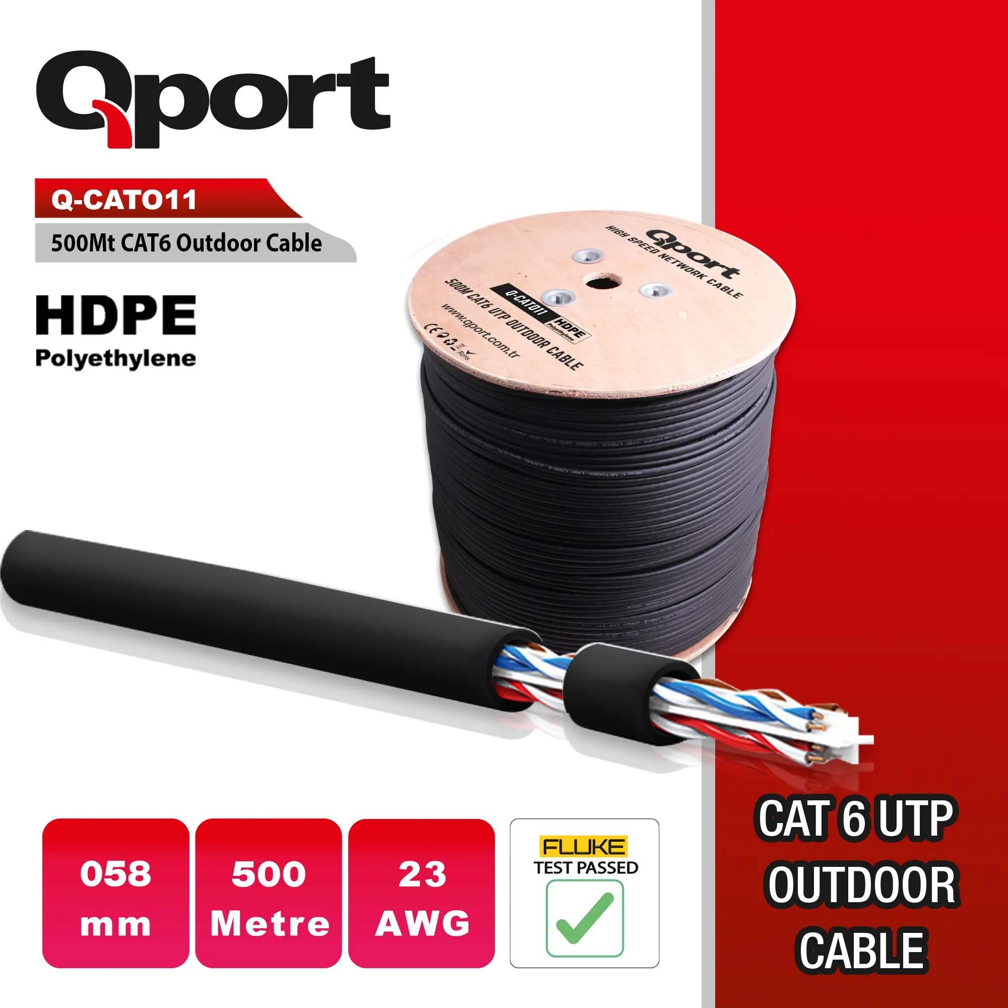 Q-CATO11 23AWG 500 METRE CAT6 UTP PE OUTDOOR KABLO