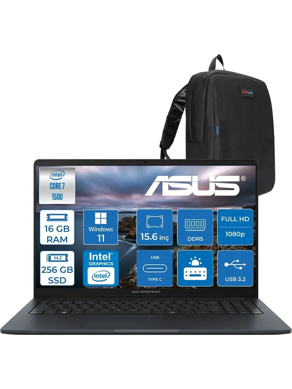 ExpertBook B1 B1503CVA-C78G512B4D-16G Core 7-150U 16GB 512GB SSD O/B Intel UHD 15.6" DOS Gri Notebook