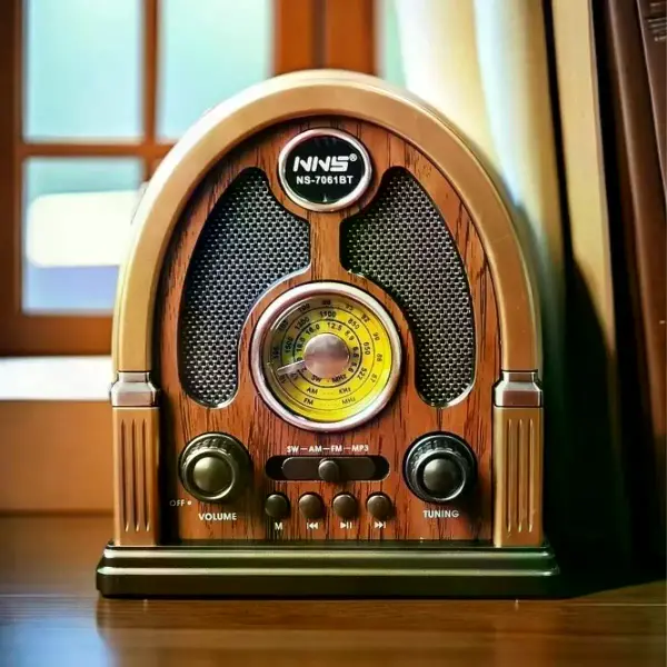 Orta Boy Kubbe Model Retro Ahşap Tasarım Bluetooth Hoparlörlü Radyo – FM/AM Destekli, Şarjlı ve Taşınabilir Radyo NS-7061 (4745)