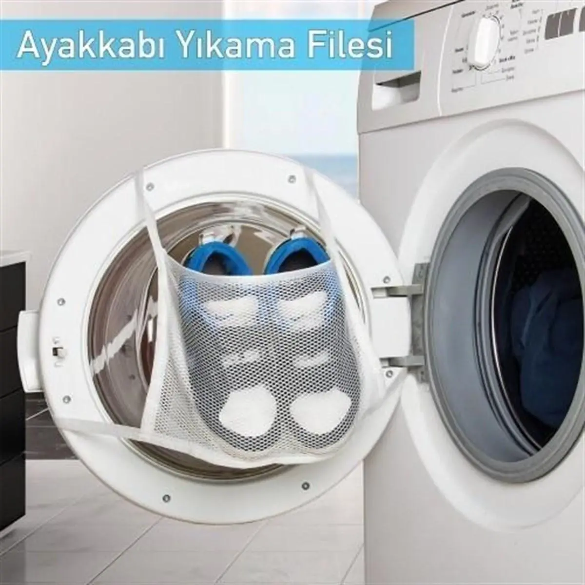 Pratik Çamaşır Makinesi Kapağa Bağlamalı Ayakkabı Yıkama Filesi (4745)