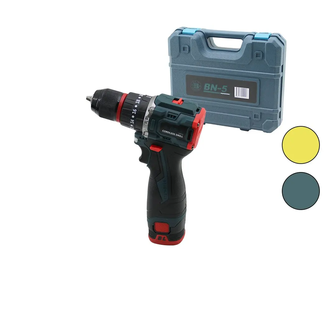KÖMÜRSÜZ SARI VEYA MAVİ RENK ŞARJLI DARBELİ MATKAP - UÇ SETİ 1550 RPM24V - 5.0 Ah2-BATARYA (4745)