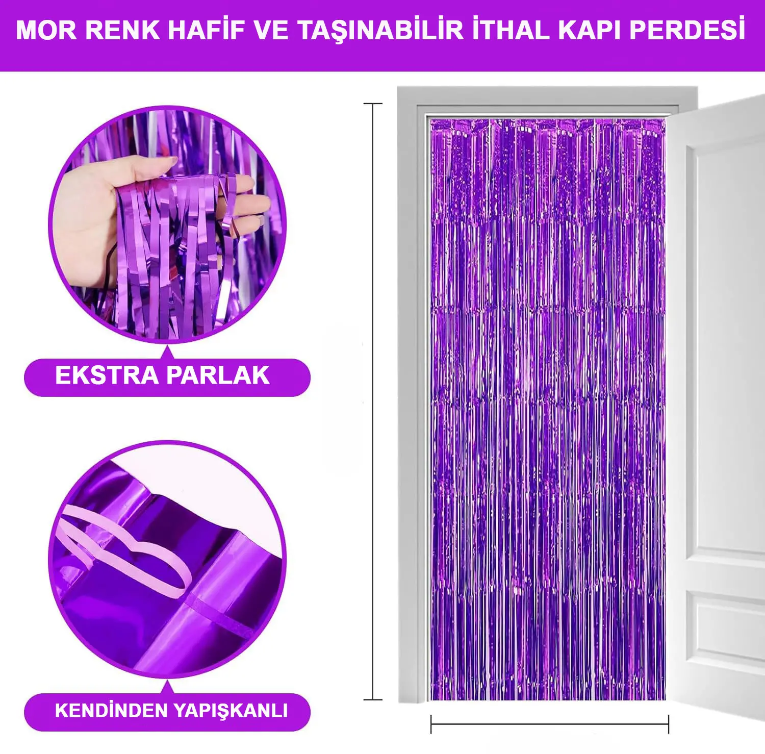 Mor Renk Ekstra Metalize Parlak Saçaklı Arka Fon Perde İthal A Kalite 1x2 Metre (4745)