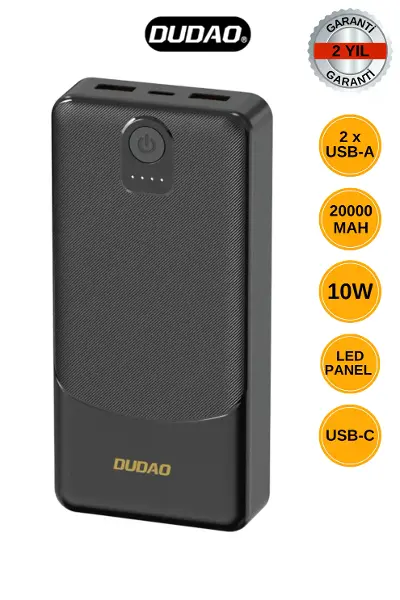 Powerbank Dudao K10Pro 2.4A 20000mAh 2 x USB-A - Siyah (4745)