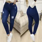Kadın Yüksek Bel Yırtık Desenli Skınny Kot Pantolon-1