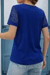 Kadın Kısa Kollu V Yakalı Dantel Detaylı Viskon Bluz-3