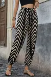 Kadın Yüksel Bel Belı Lastikli Belden Bagcıklı Desenli Süprem Pantolon-1
