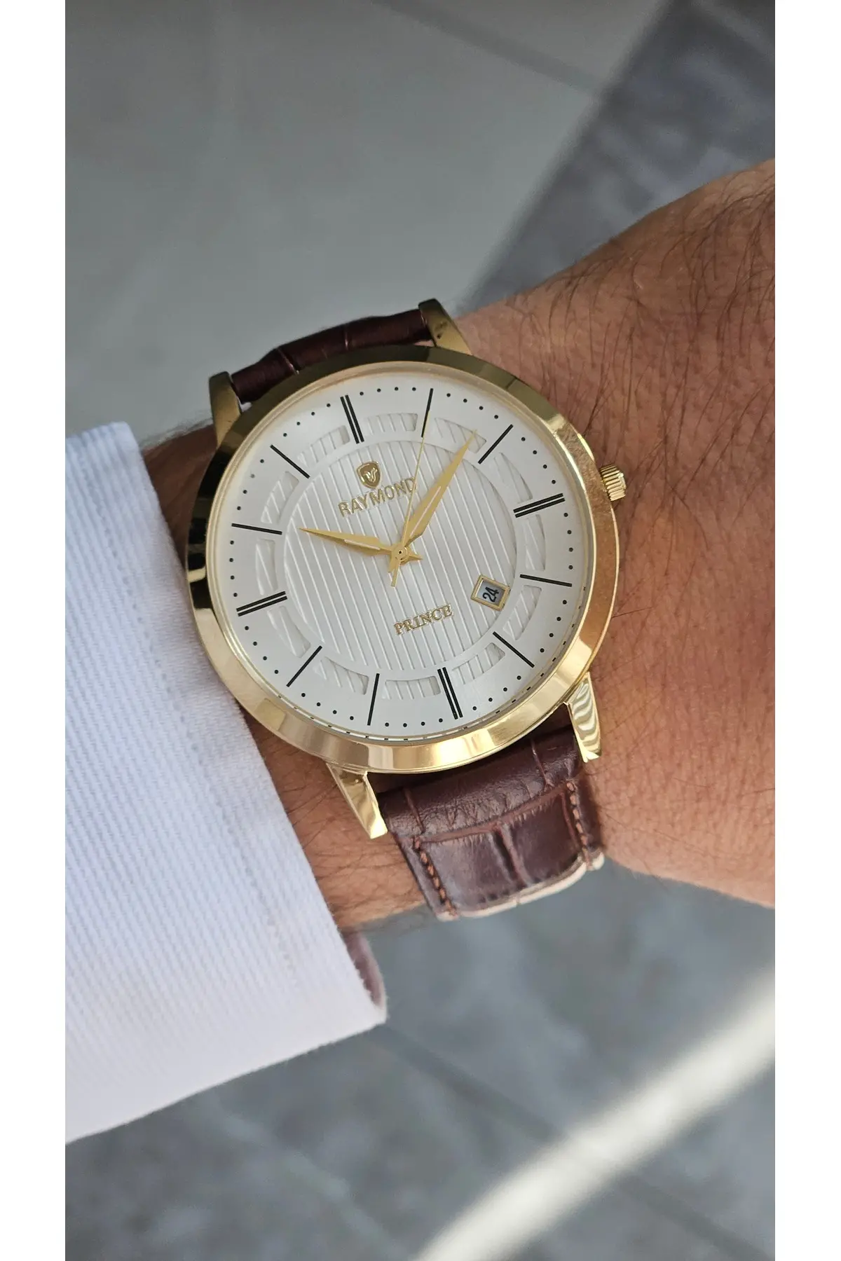 RYM-4735 QUARTZ KLASİK ERKEK KOL SAATİ - 2 YIL GARANTİ GOLD-KAHVE-BEYAZ
