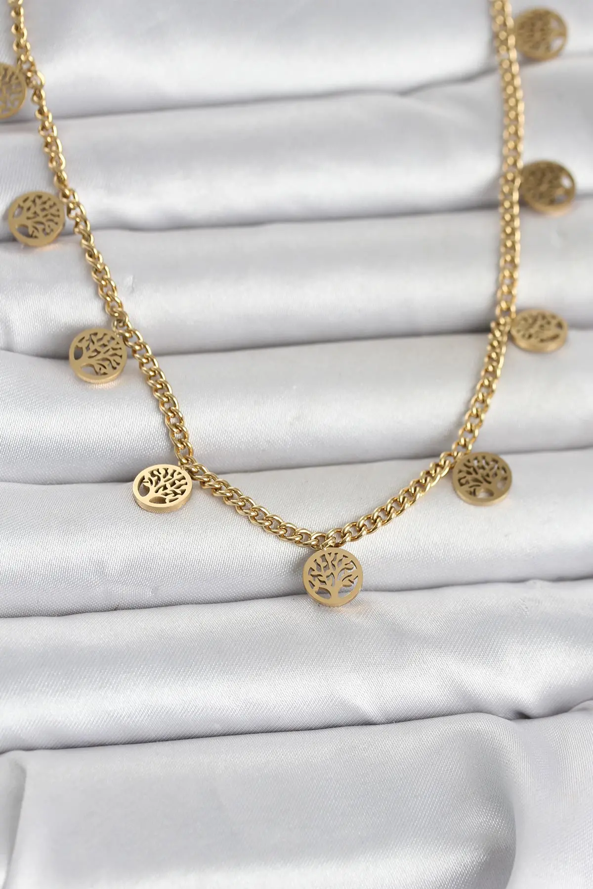 316L Çelik Gold Renk Yaşam Ağacı Model Kadın Kolye TJ-BKO11045