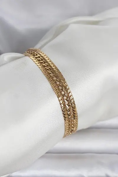 316L Çelik Gold Renk 3'lü Kadın Bileklik TJ-BB8384