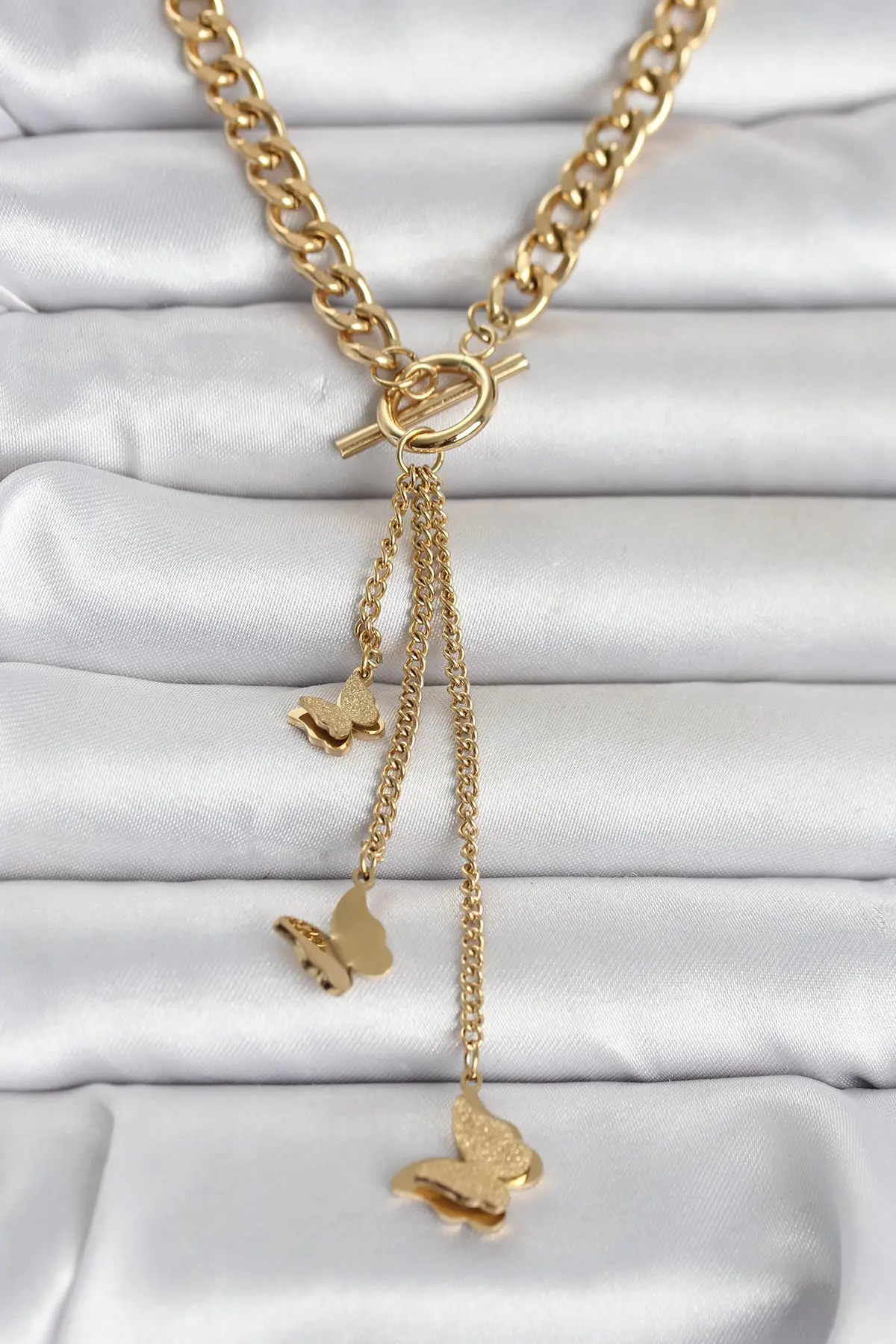 316L Çelik Gold Renk Sallantılı Kadın Kolye TJ-BKO11043