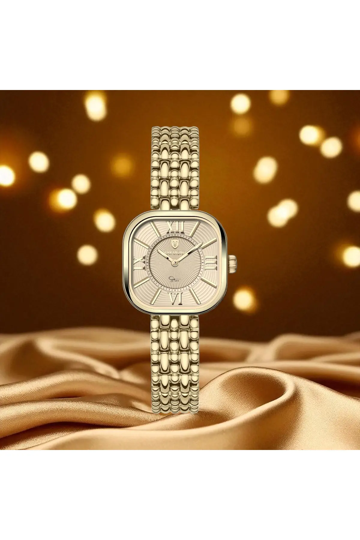 RYM-211503 RETRO KARE ÇELİK KADIN KOL SAATİ - 2 YIL GARANTİ GOLD