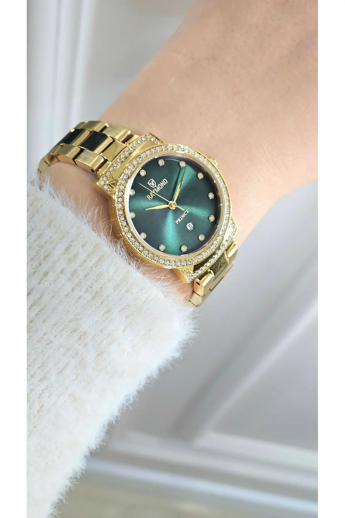 RYM-213058L QUARTZ 28mm TAŞLI KADIN KOL SAATİ - 2 YIL GARANTİ GOLD-YEŞİL