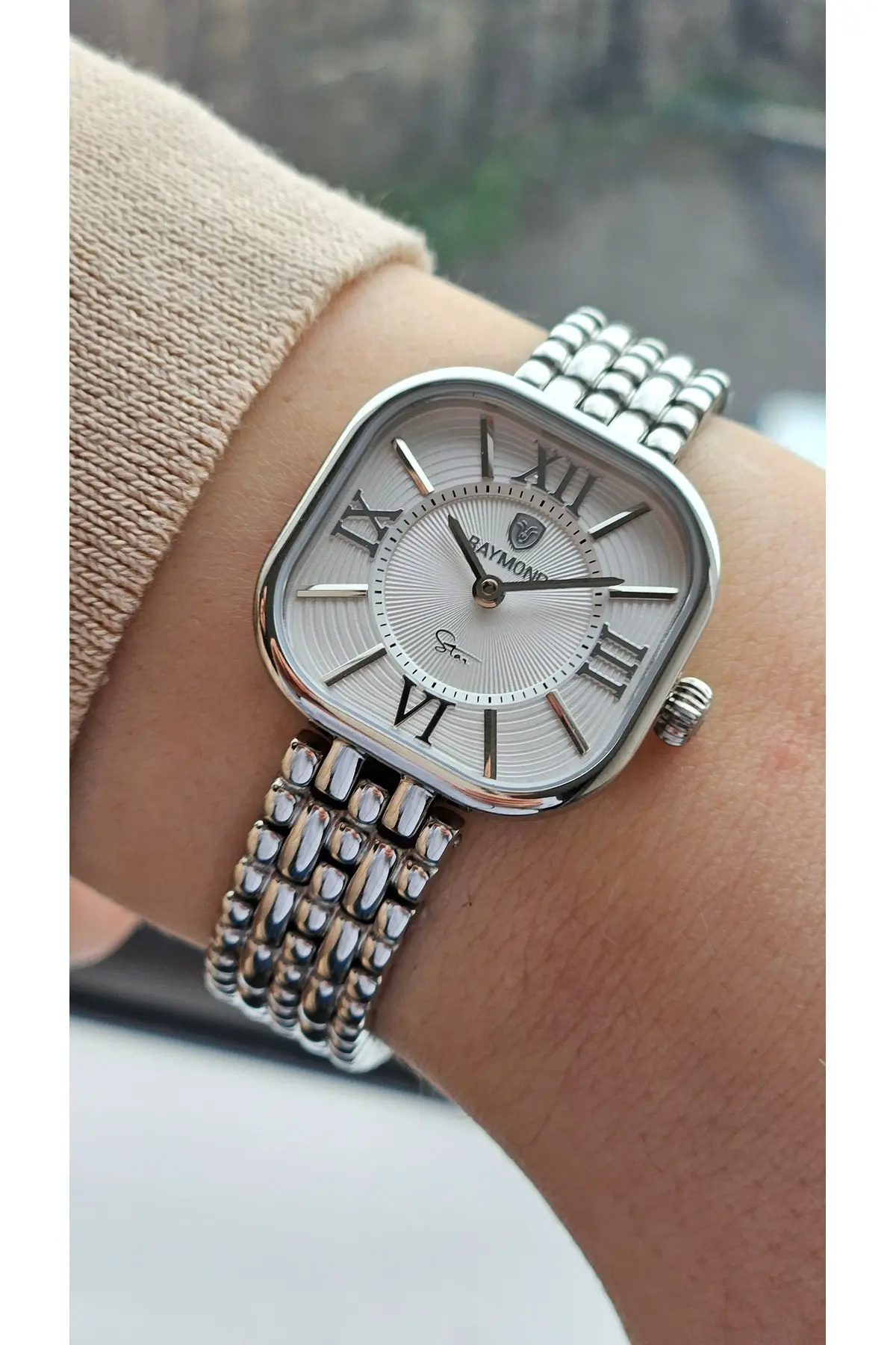 RYM-211503 RETRO KARE ÇELİK KADIN KOL SAATİ - 2 YIL GARANTİ GÜMÜŞ-BEYAZ