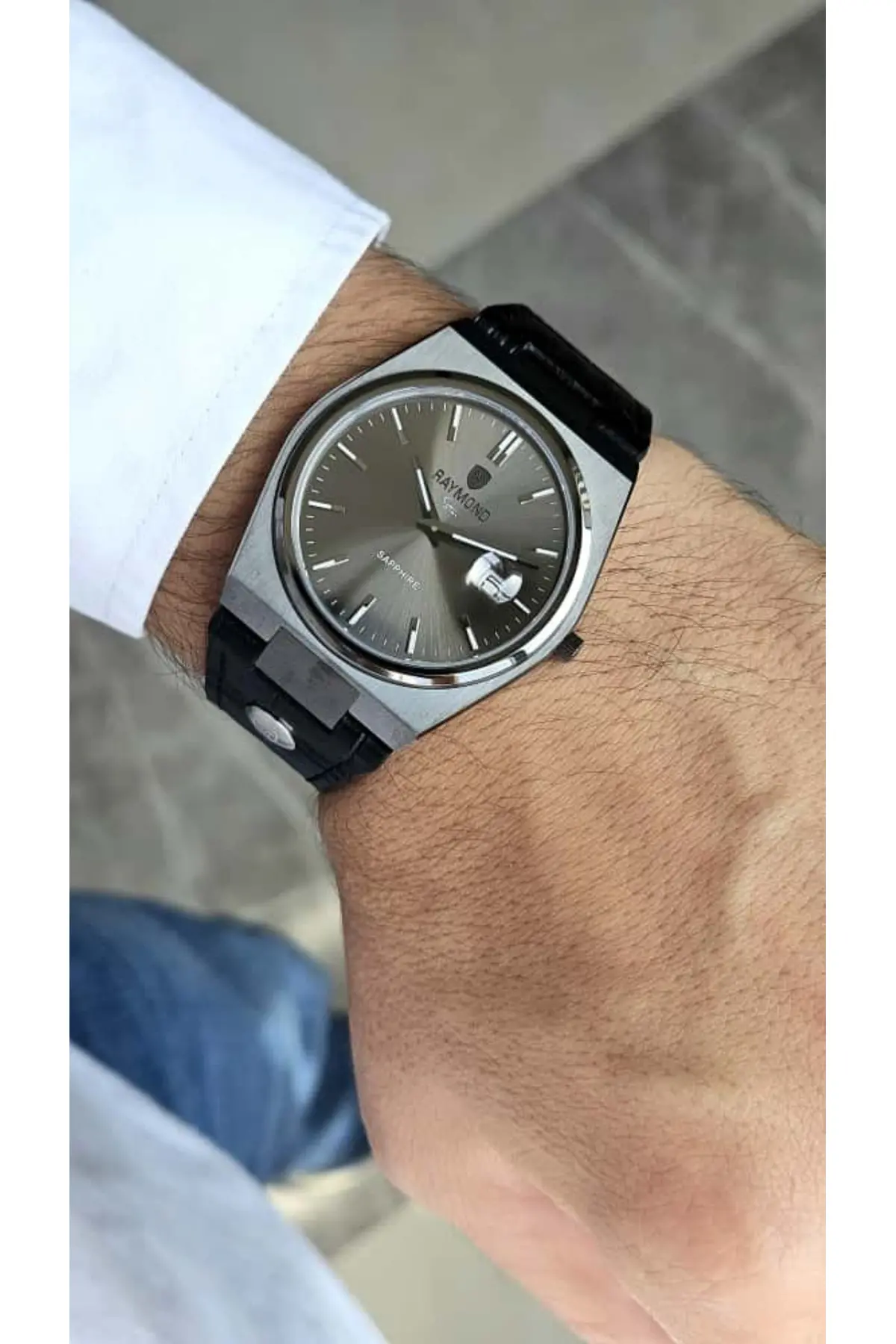 RYM-633061 SLIM KLASIK ERKEK SAAT - SAFİR CAM - DERİ KORDON - ÇELİK KASA - 2 YIL GARANTİ GREY-BK