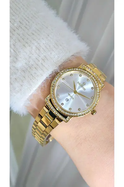 RYM-213058L QUARTZ 28mm TAŞLI KADIN KOL SAATİ - 2 YIL GARANTİ GOLD-BEYAZ