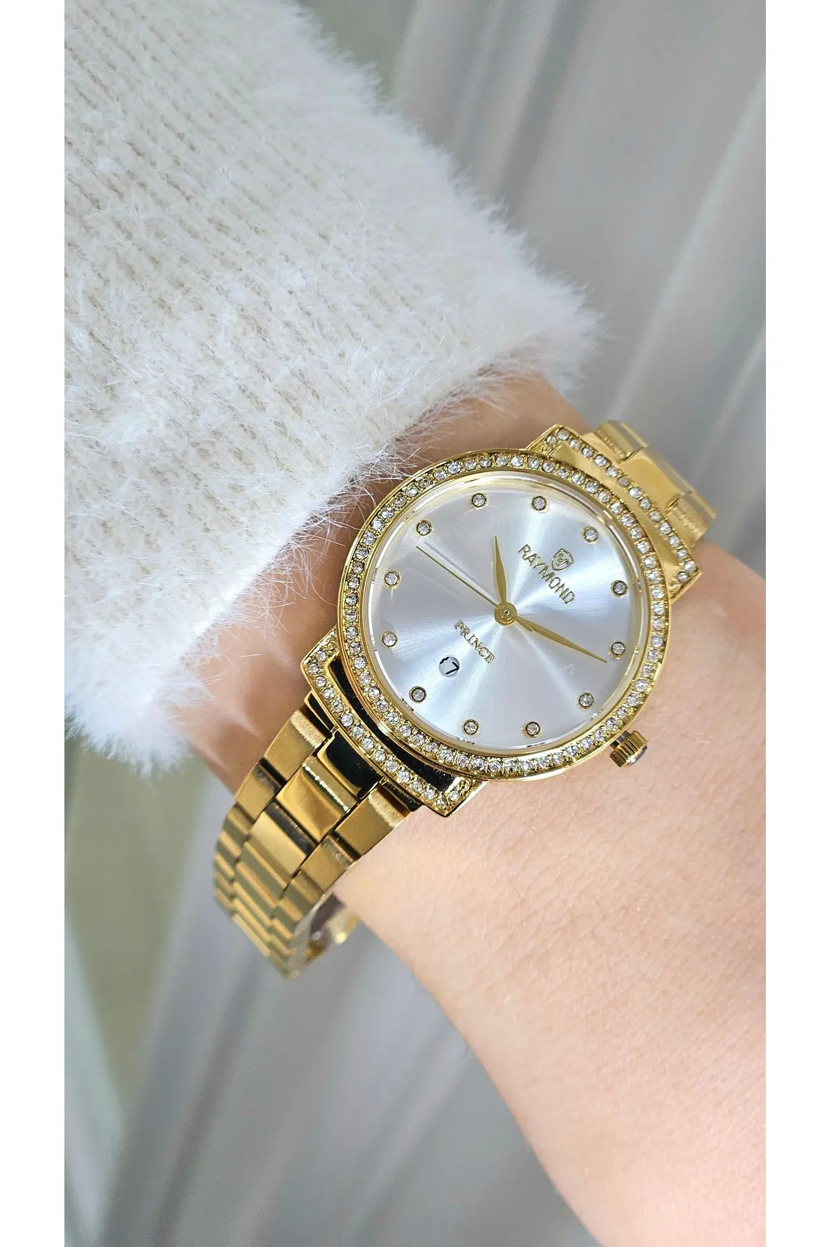 RYM-213058L QUARTZ 28mm TAŞLI KADIN KOL SAATİ - 2 YIL GARANTİ GOLD-BEYAZ