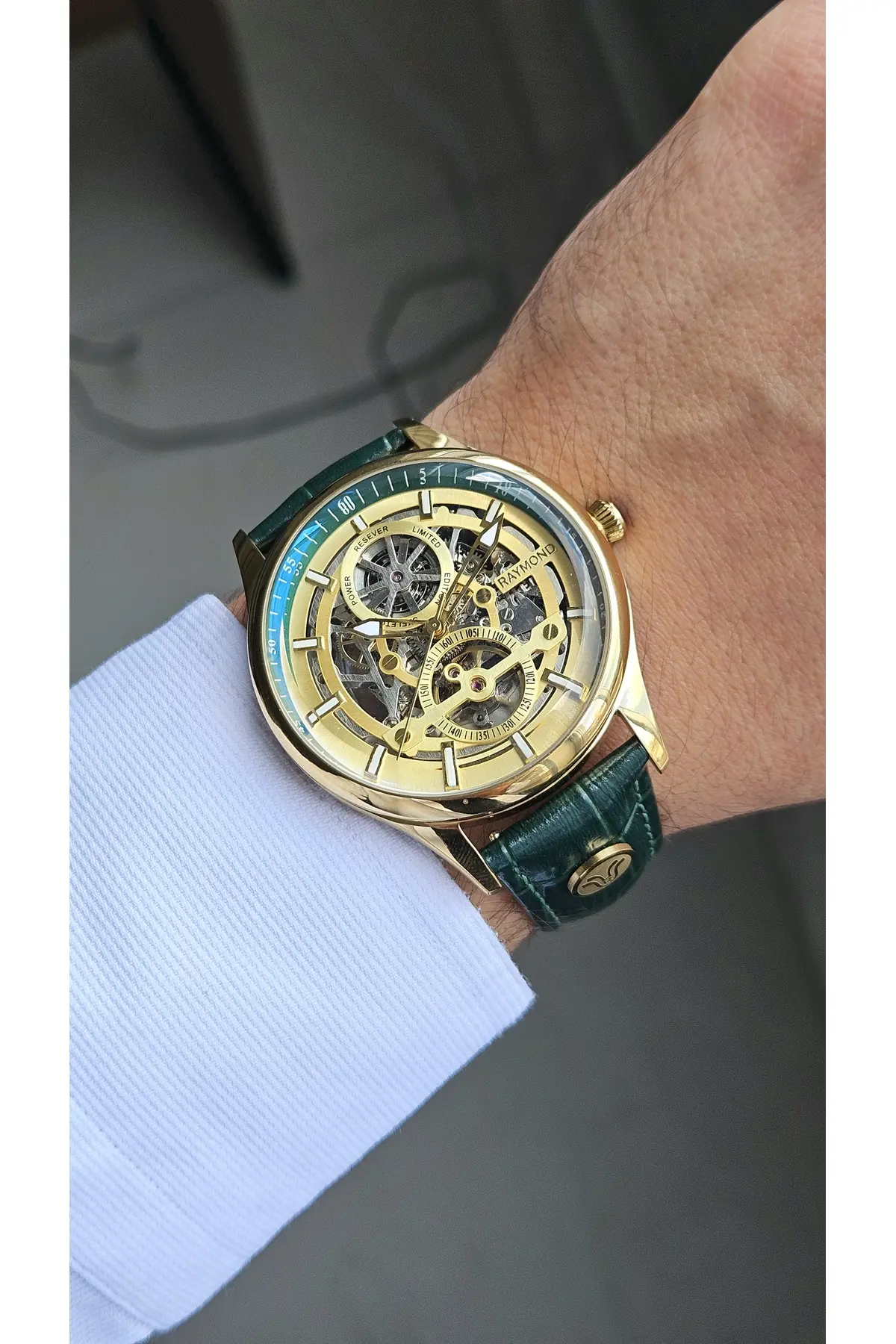 RYM-280267 ERKEK İSKELET OTOMATİK KOL SAATİ GOLD-GREEN